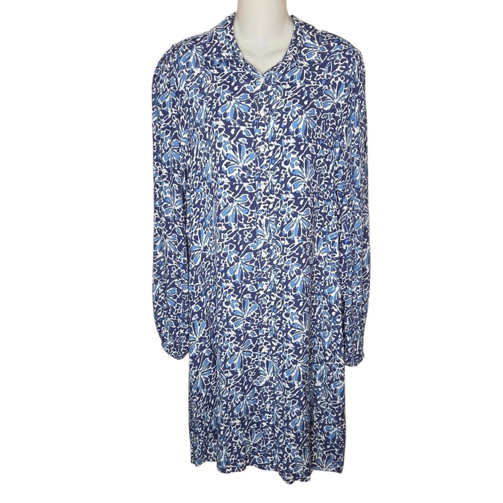 Well-Worn Collared Long-Sleeve Button-Up Shirt Dress, Size Medium